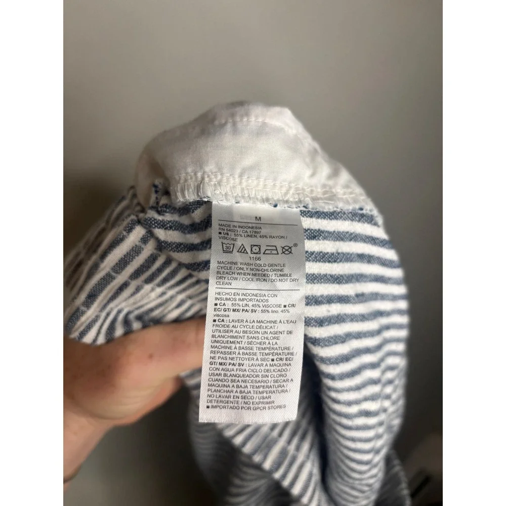 Old Navy Blue White Striped Linen Blend Pull On Shorts Medium Coastal